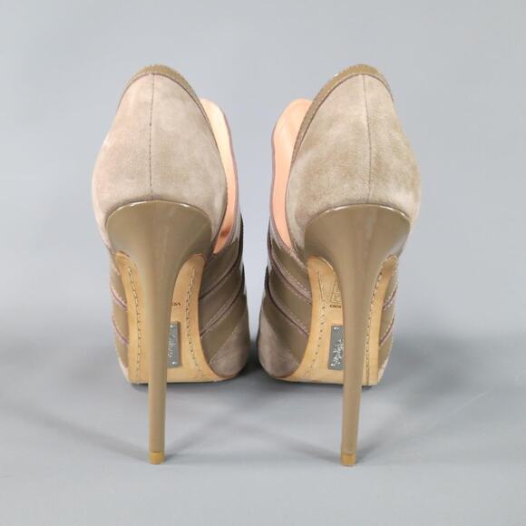 ALEJANDRO INGELMO Size 7 Taupe Suede 'Origami' Peep Toe Boots - Picture 7 of 7